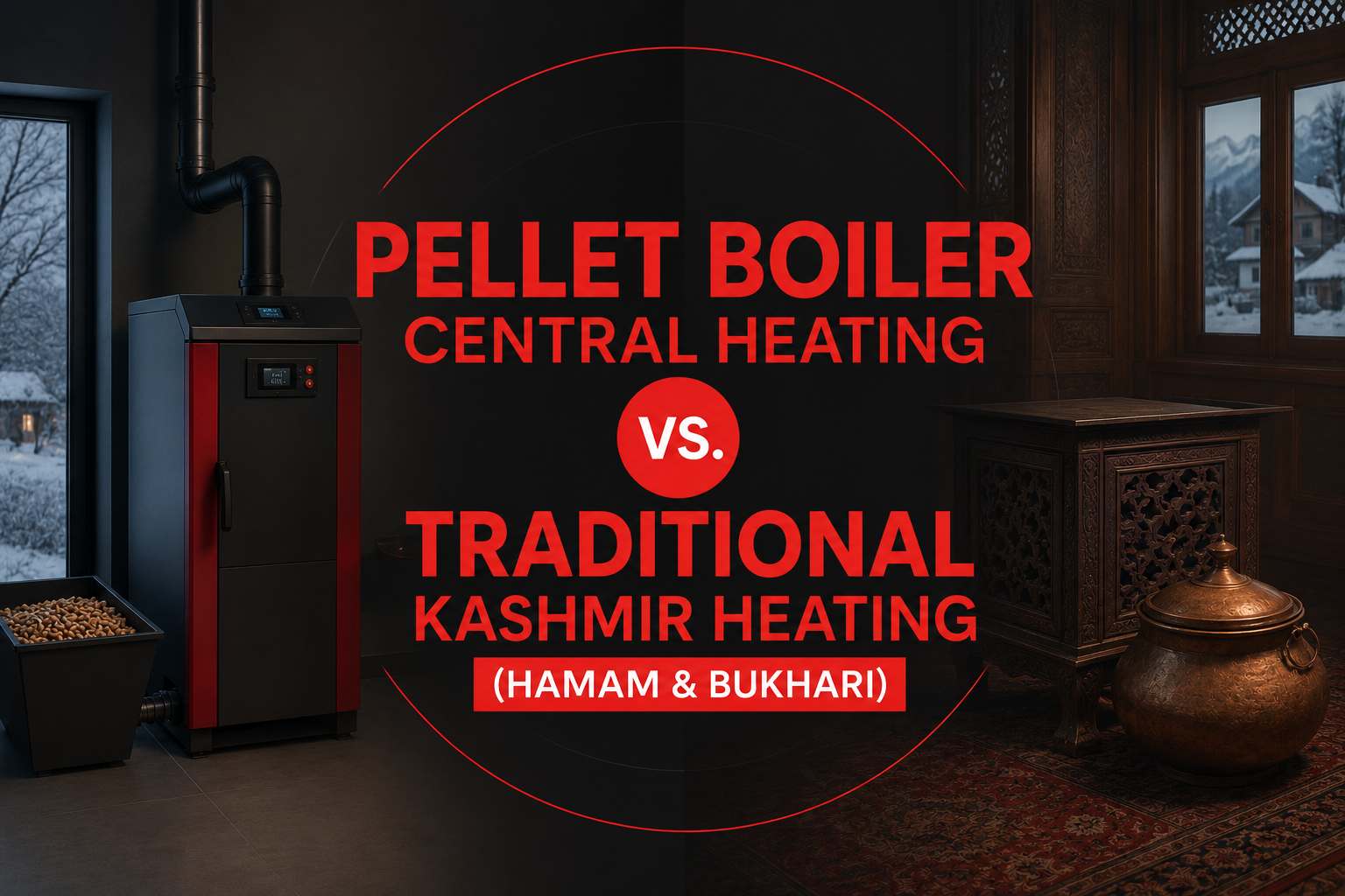 pellet boiler central heating vs. traditional kashmir heating